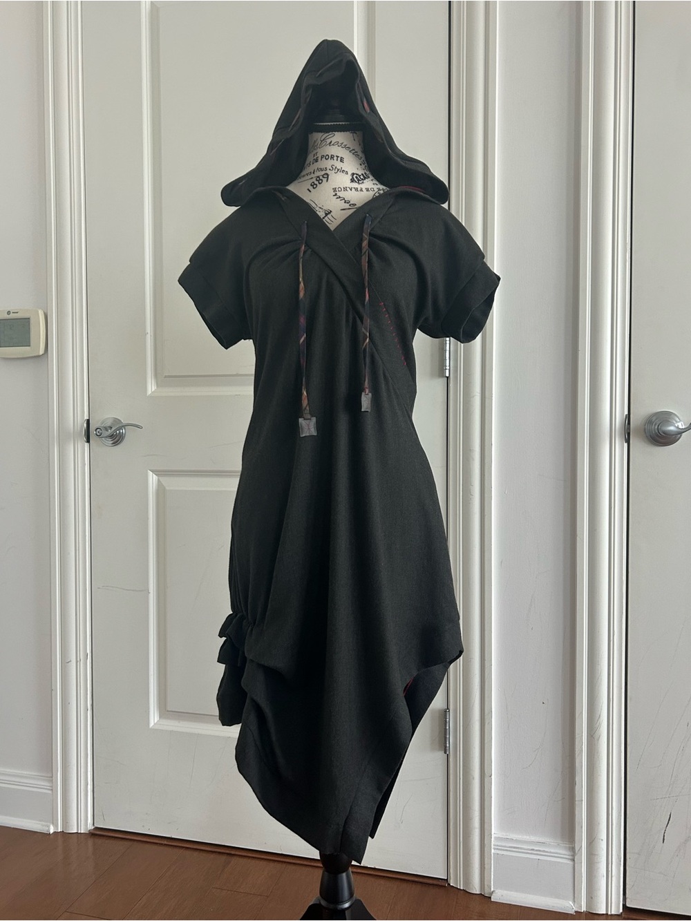 Cop Copine Hooded Short-Sleeve Asymmetrical Dress in Charcoal Gray